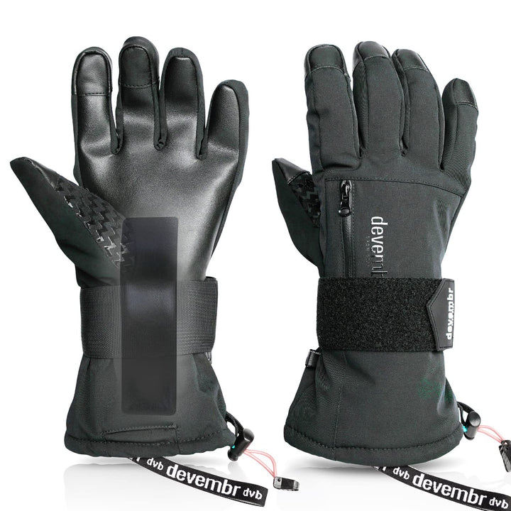 devembr Skihandschuhe mit Handgelenkschützern, Warme Snowboardhandschuhe für Herren und Damen (XS/S/