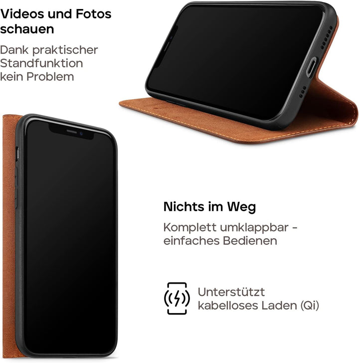 WIIUKA Hülle für iPhone 14 Pro, Leder aus Deutschland, mit Kartenfach, extra Dünn, Handyhülle mit St