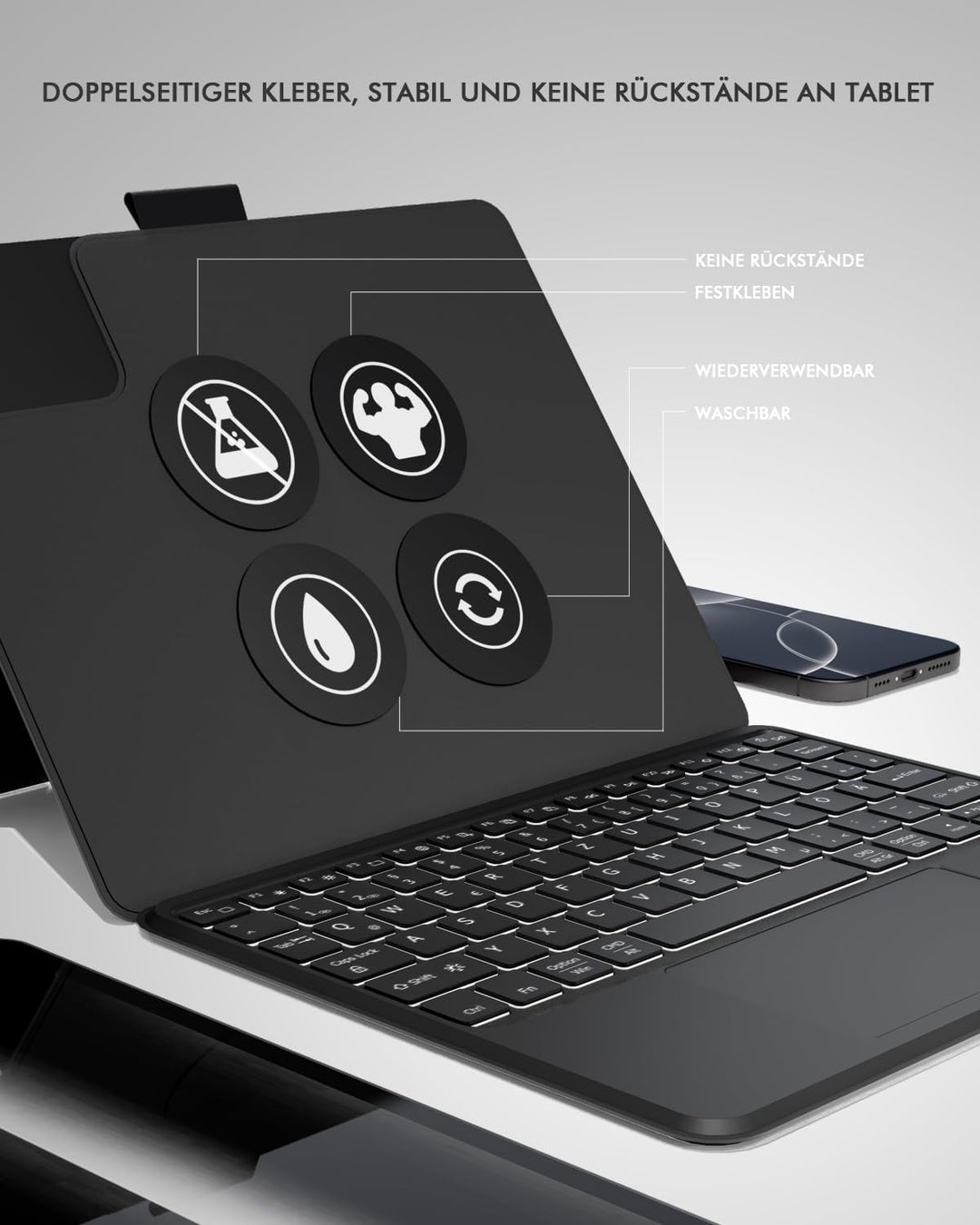 Doohoeek Tablet Tastatur Hülle für 9-11 Zoll, Abnehmbare Beleuchtete Bluetooth Tastatur mit Touchpad