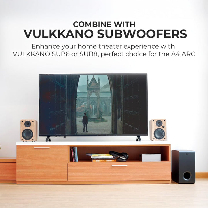 VULKKANO A4 ARC Aktivlautsprecher mit 4" Woofer, Bluetooth 5.0, HDMI ARC, Optica, RCA, USB, mit Subw