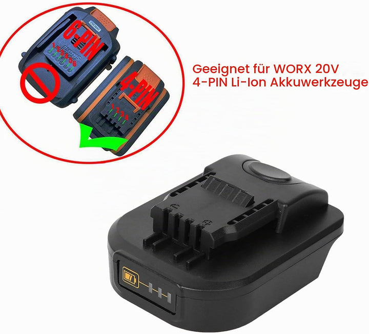FTVOGUE Batterieadapter für Makita 18V Konvertieren für Worx 20V 4-Pin Elektrowerkzeug Zubehör