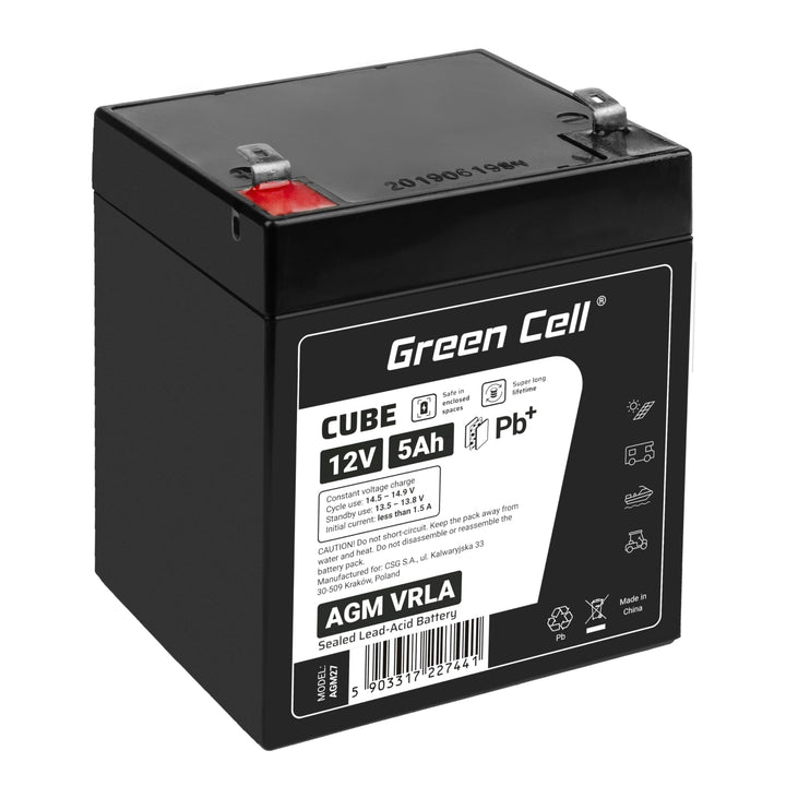 Green Cell® AGM 12V 5Ah Akku Vlies Batterie VRLA Blei Batterie Bleiakku Ersatzakku Akkubatterie Vers
