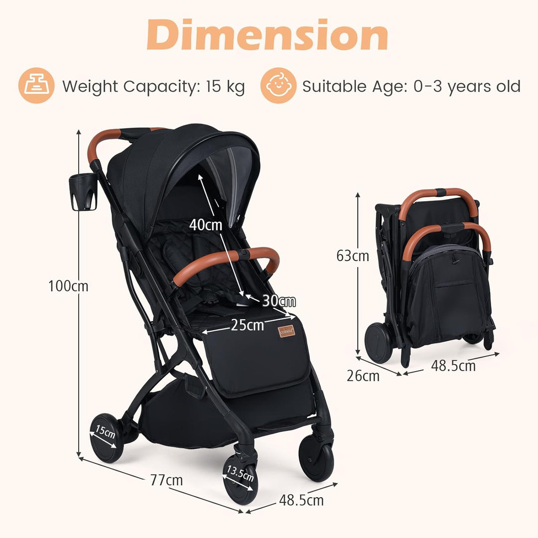 COSTWAY Kinderwagen klappbar mit Regenschutz, Reisebuggy mit verstellbarem Rückenlehne, Fussstütze,