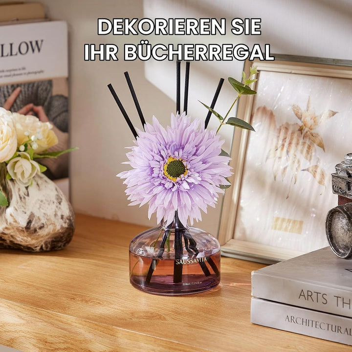 Blume Raumduft Diffuser 120 Tage für Büro Lavendelfelder Duft Aroma Diffuser mit 7 Duftstäbchen, Nat