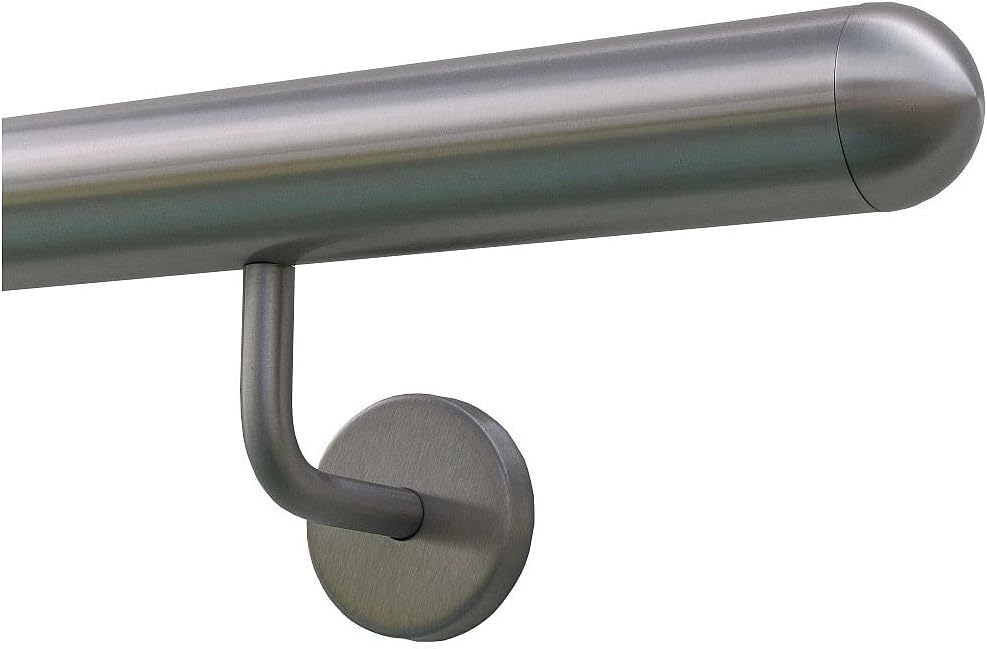 TIBU Handlauf Geländer Edelstahl Ø 42,4 mm - Länge 80 cm - Ende halbrunde Kappe und gewinkelte Halte