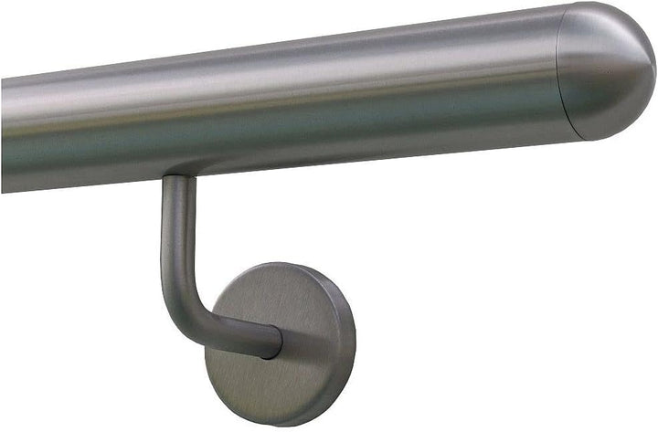 TIBU Handlauf Geländer Edelstahl Ø 42,4 mm - Länge 80 cm - Ende halbrunde Kappe und gewinkelte Halte