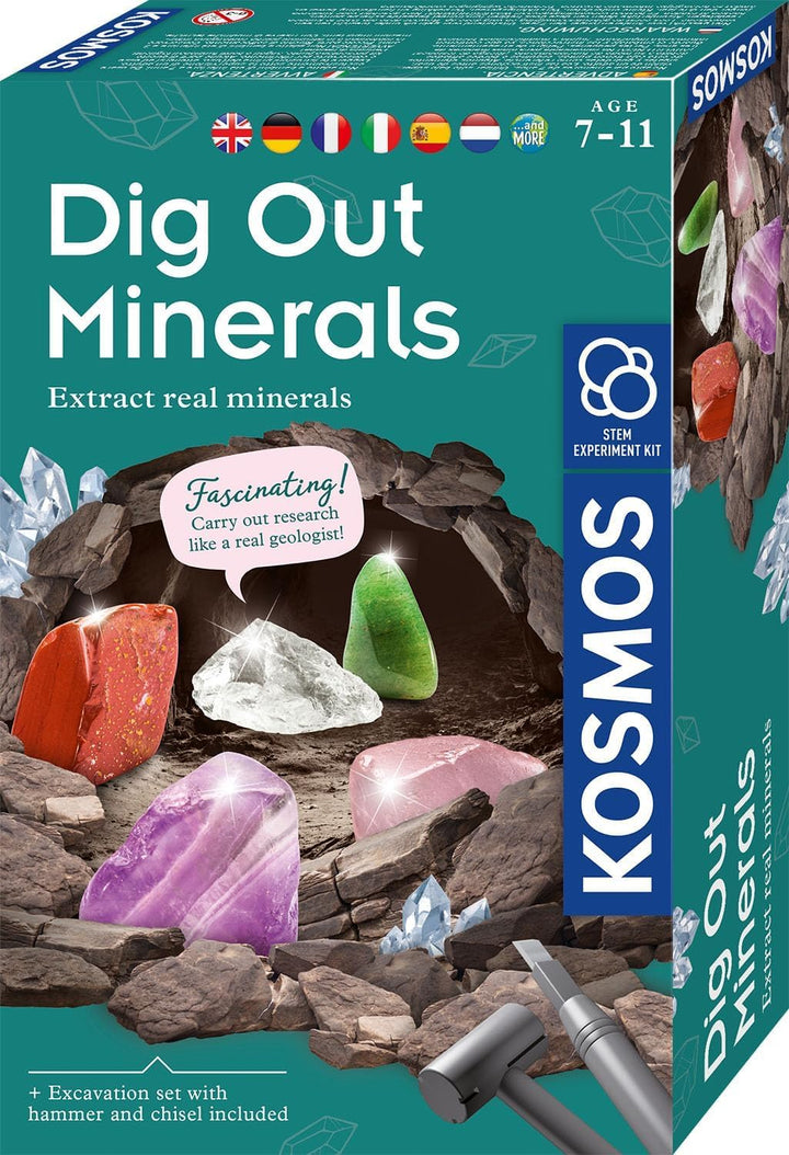 Kosmos 617202 Mineralien Ausgrabungs-Set, Grabe echte Mineralien selbst aus, mit Hammer und Meissel,