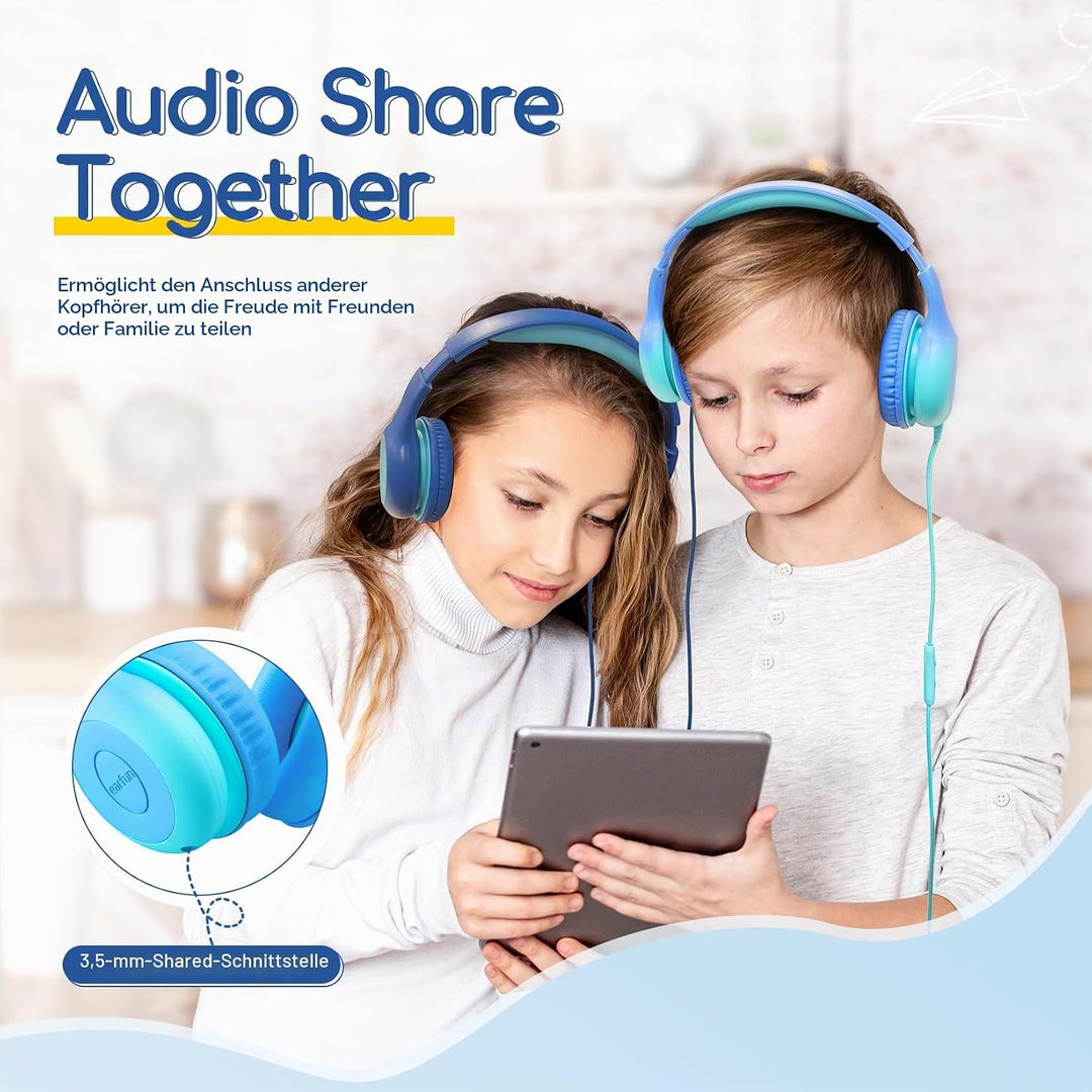 EarFun Kinder Kopfhörer, Kopfhörer Kinder USB C, 85/94dB Lautstärkenbegrenzer, HiFi Klang, faltbar,
