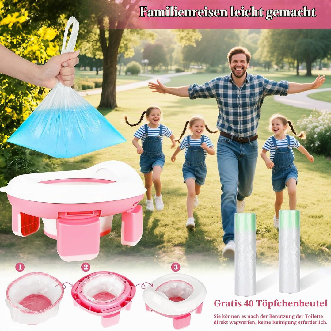 Toilettensitz Kinder,Töpfchen Training Sitze,Töpfchen für Unterwegs,Reisetöpfchen mit 20 Stück Töpfc