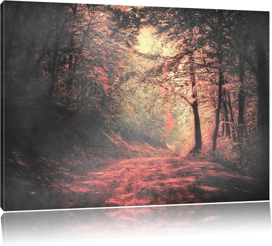 traumhafte Waldstrasse im Herbst schwarz/weiss Format: 100x70 auf Leinwand, XXL riesige Bilder ferti