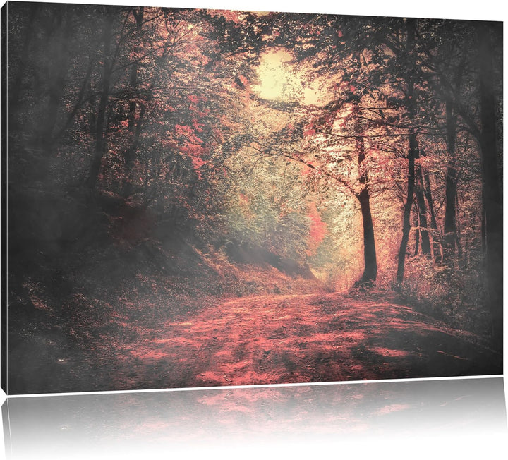 traumhafte Waldstrasse im Herbst schwarz/weiss Format: 100x70 auf Leinwand, XXL riesige Bilder ferti