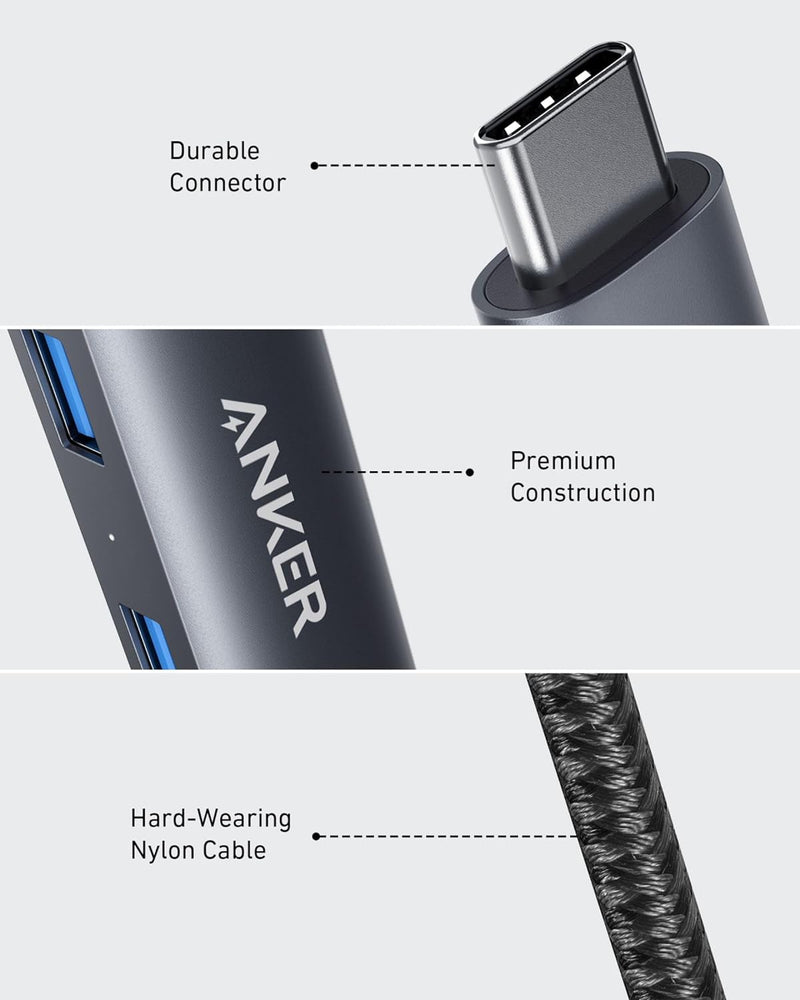 Anker PowerExpand+ 5-in-1 Ethernet Hub, Adapter mit 4K USB-C auf HDMI, Ethernet-Eingang, 3 USB 3.0 P