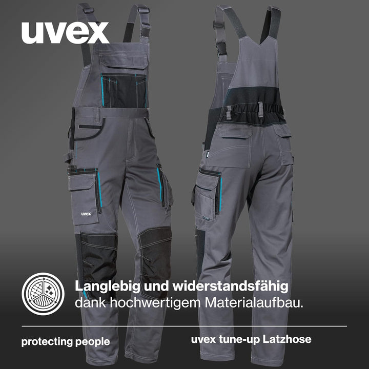 Uvex Tune-up Lange Herren-Arbeitshose - Lange Latzhose mit Knietaschen - Premium Latzhosen 44 Grau,