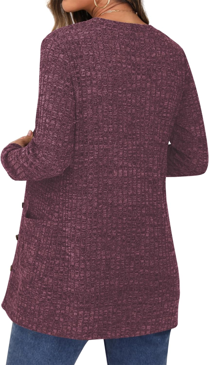 GRECERELLE Damen Leichte Strickjacke Lang mit Taschen und Knöpfen Long Elegant Cardigan V-Ausschnitt