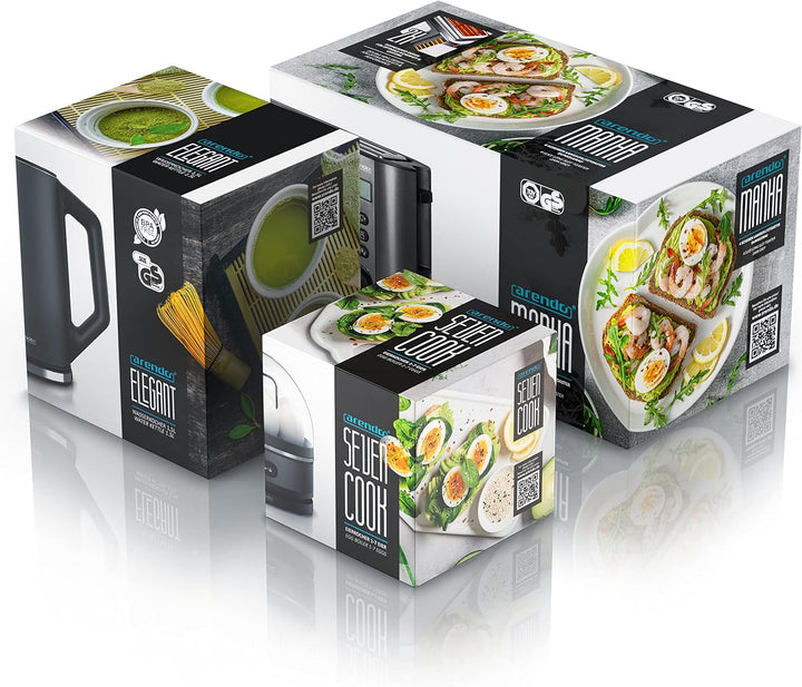 Arendo - Wasserkocher mit Toaster SET, Toaster MANHA mit Eierkocher SEVENCOOK Edelstahl Grau, Toaste