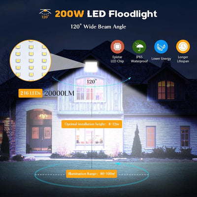 loyal 200W 20000LM LED Strahler Aussen 3000K Warmweiss LED Aussenstrahler, IP65 Wasserdicht LED Sich