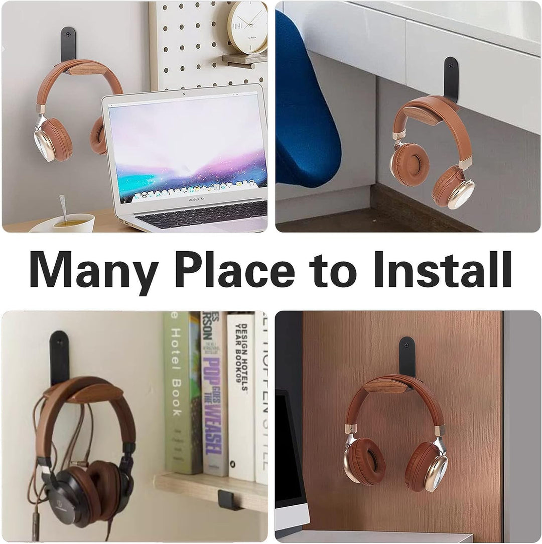 Headset Halterung mit 6cm Breiter Kopfstütze aus Nussbaum,Kopfhörer Ständer mit 3M Klebeband und Sch