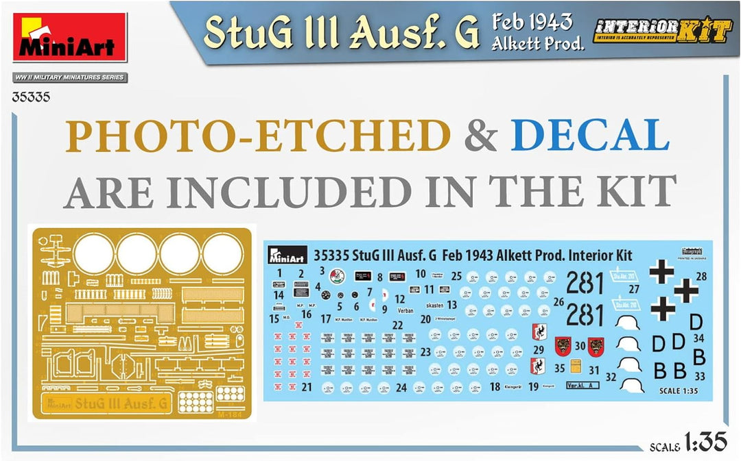 Mini Art 35335 1:35 Dt. StuG III AUSF.G Feb43(A) Int.-originalgetreue Nachbildung, Modellbau, Plasti