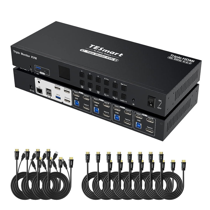 TESmart USB 3.0 HDMI KVM Switch 3 Monitore 4 PC, KVM Umschalter mit EDID Emulators, 4K60Hz, Hotkey-S