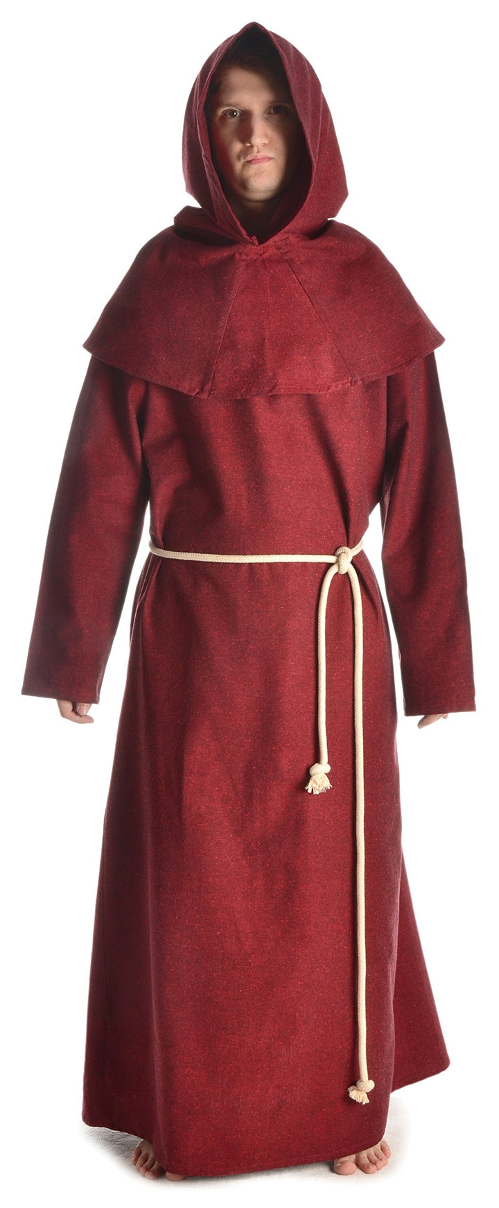 HEMAD Herren Mittelalter Kutte Halzebier (Set Kapuze, Strick, Cotte) S-XXXL Baumwolle S-M Rot, S-M R