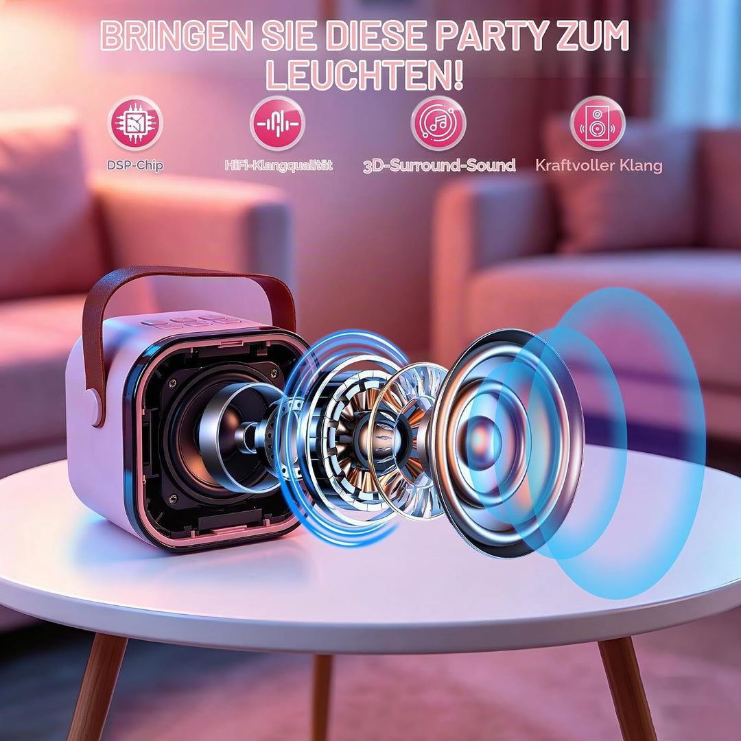 Karaoke Maschine für Kinder,Mini Karaoke Maschine mit 2 kabellosen Mikrofonen,Geburtstagsgeschenk fü
