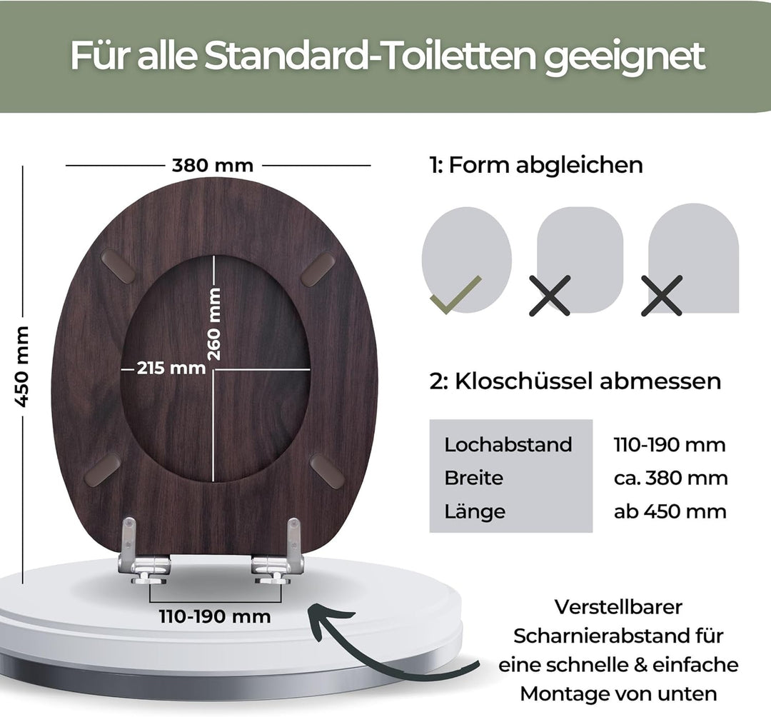 WC-Sitz mit Absenkautomatik Holz – stabiler Toilettendeckel Holz mit Spezialscharnieren, Klodeckel H