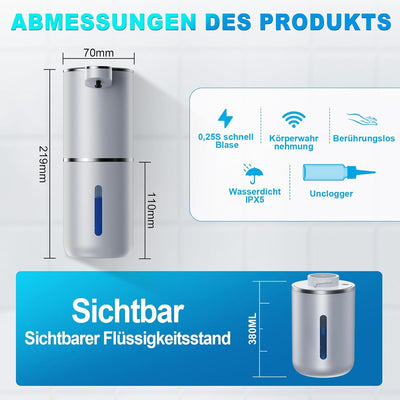 Seifenspender Automatisch,380ml Wandbefestigung Berührungslos Elektrischer Seifenspender mit Sensor,