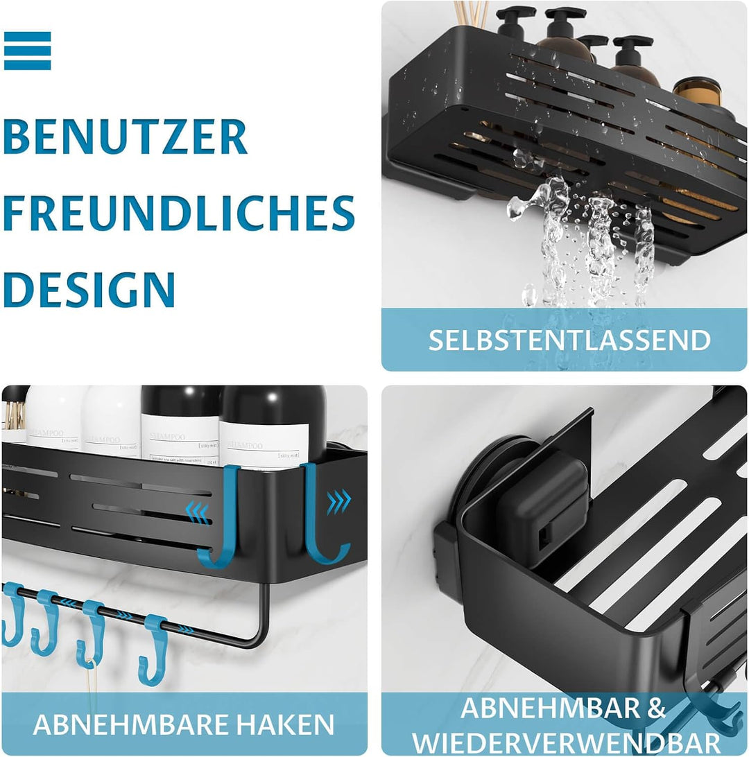 2 Stück Duschregal Ohne Bohren mit Saugnapf, Wasserdicht Badregal Abnehmbarer Bad-Organizer mit Hand
