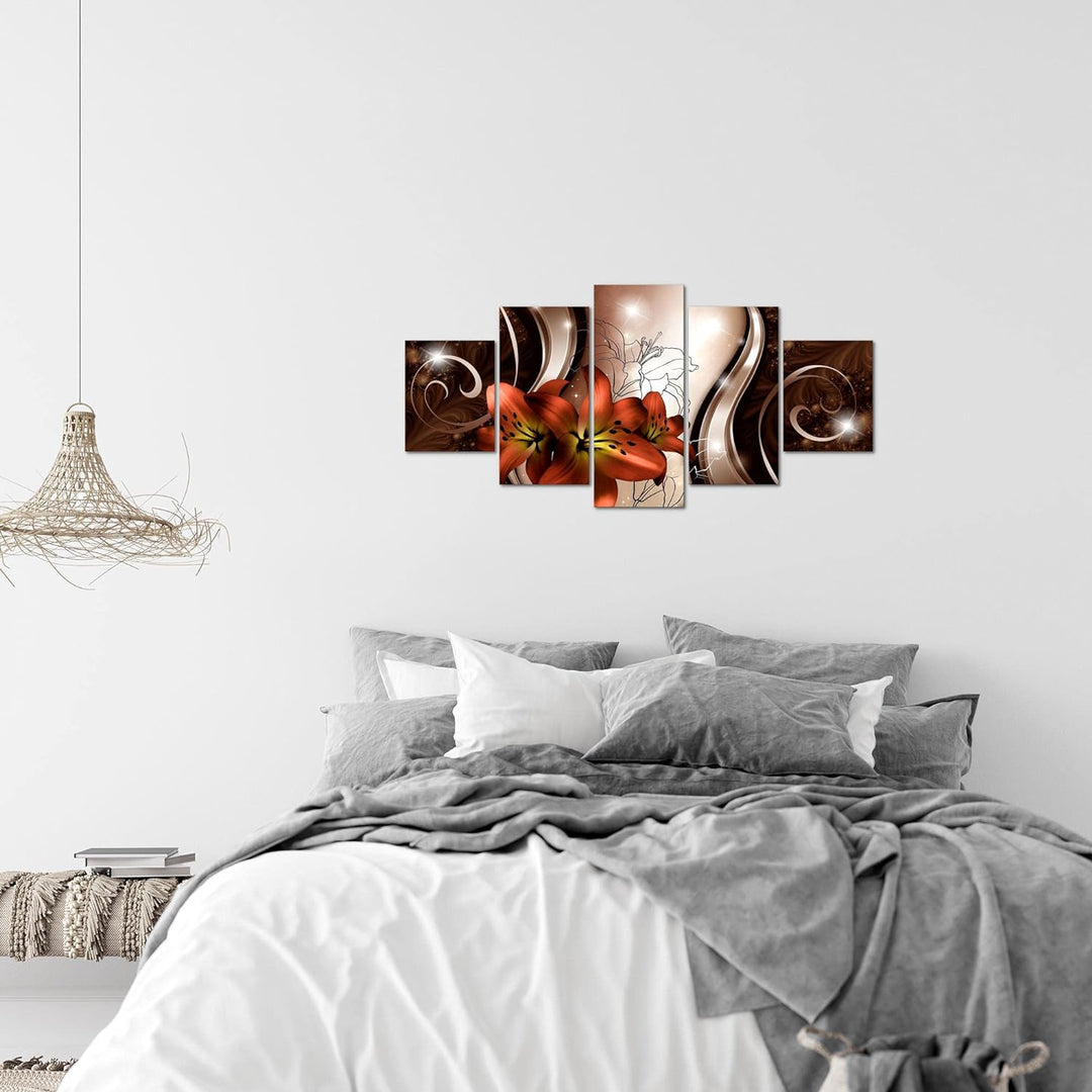 Runa Art Wandbilder Blumen Lilien 5 Teilig Bild auf Vlies Leinwand Deko Wohnzimmer Abstrakt Rot 2084