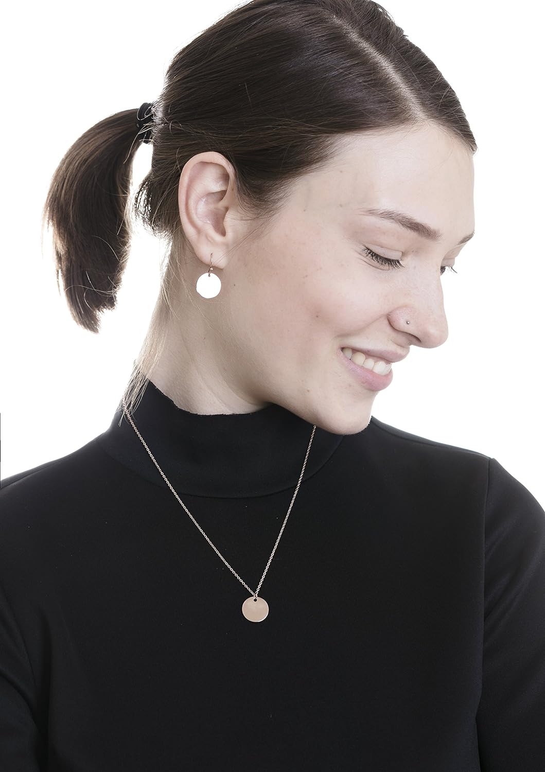 Happiness Boutique Damen Schmuckset in Rosegold | Kleine Ohrringe und Kette mit Kreisanhänger im Geo