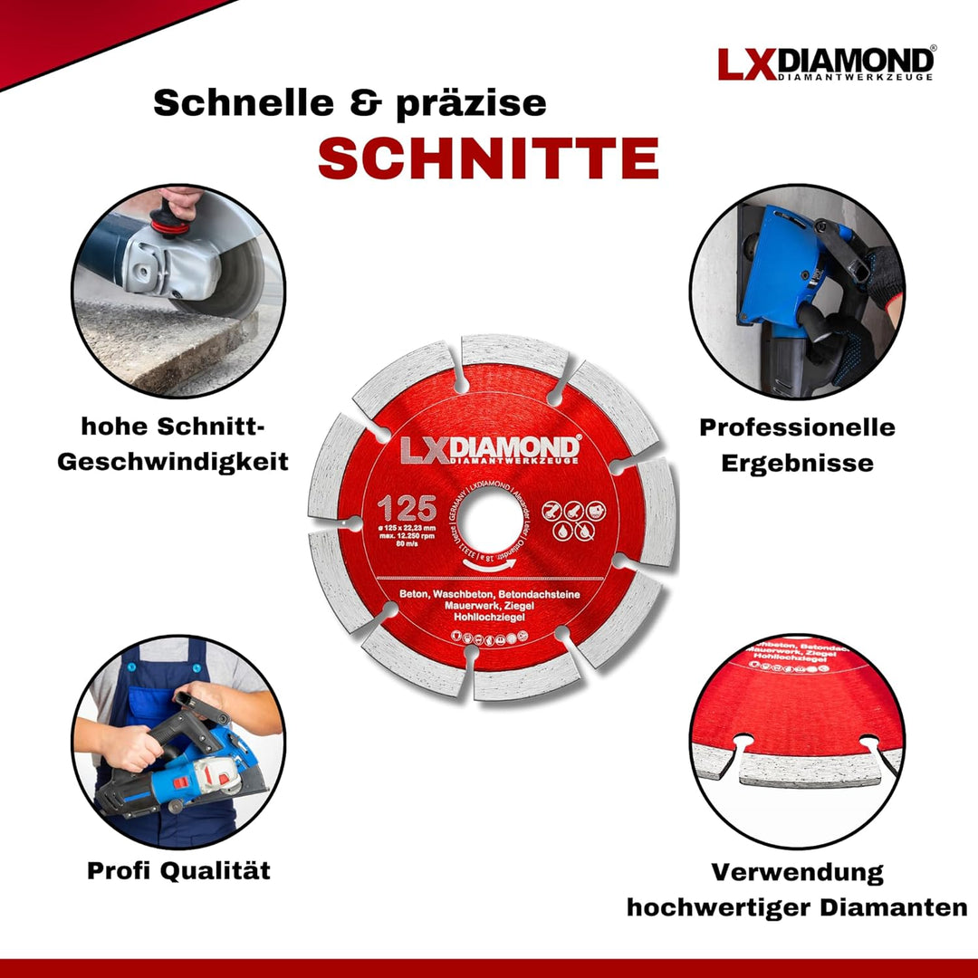 LXDIAMOND 2x Diamant-Trennscheibe 125mm x 22,23mm Beton Stein Ziegel Mauerwerk passend für Diamantfr