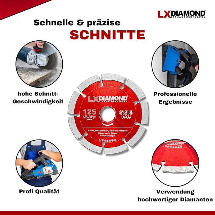 LXDIAMOND 2x Diamant-Trennscheibe 125mm x 22,23mm Beton Stein Ziegel Mauerwerk passend für Diamantfr