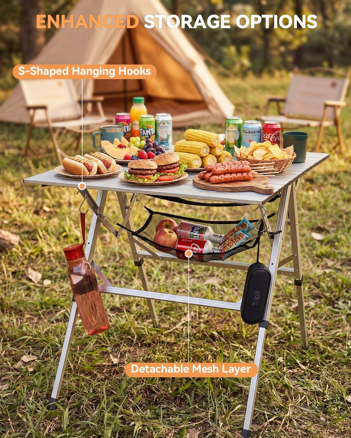 Sportneer Campingtisch Klappbar – Aluminium Rolltop Tisch mit 3-Fach höhenverstellbaren Verriegelung