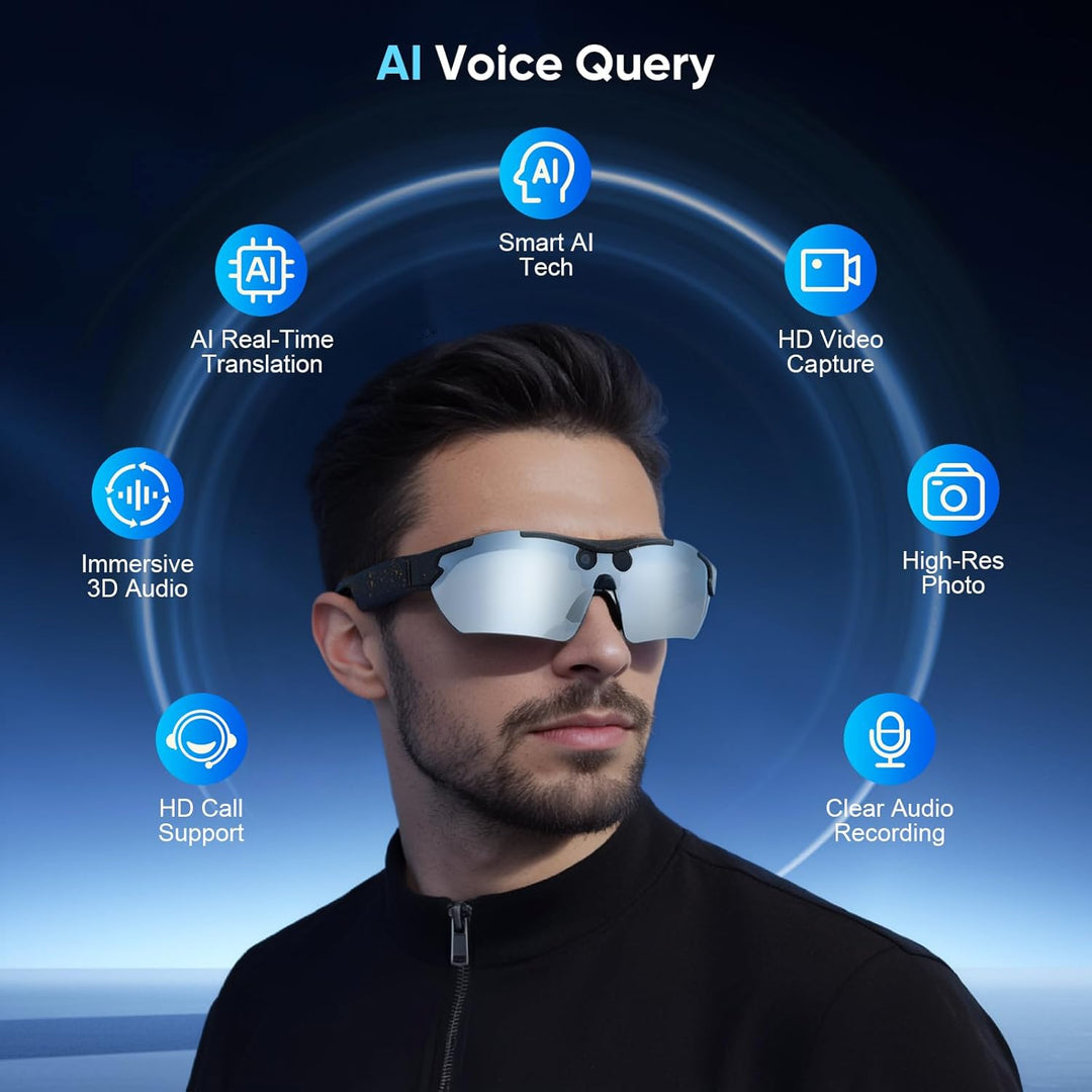 AI Smart Glasses with Camera,Sportbrille mit Kamera, Mini Action Kamera,1080P HD Kleine Videokamera