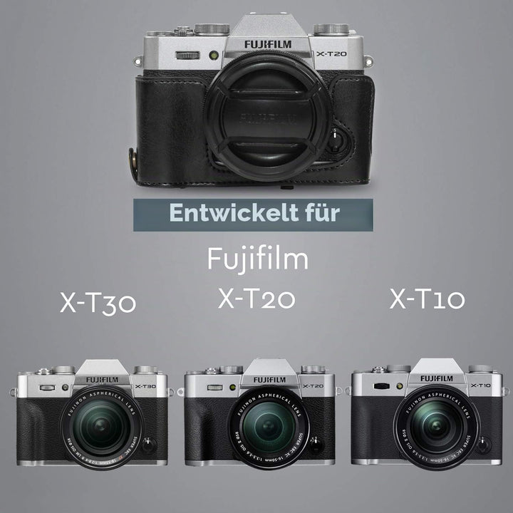 MegaGear MG981 Ever Ready Leder Kamera-Case mit Trageriemen kompatibel mit Fujifilm X-T30, X-T20, X-