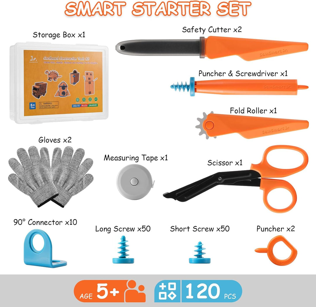 SainSmart Jr. Karton Werkzeug Kinder Set 120PCS – Starter Bastelset für Kinder, Einfaches Karton Bas