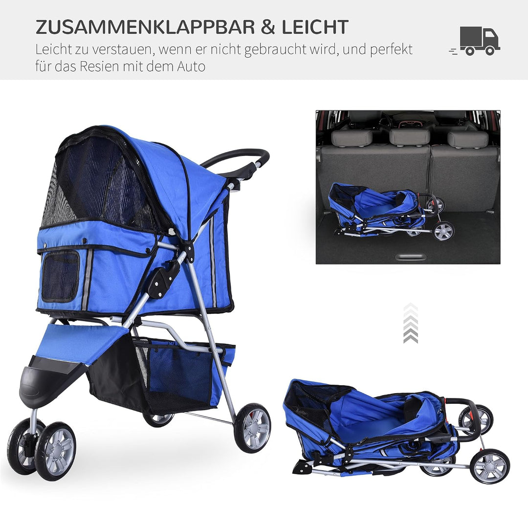 PawHut Hundewagen Hundebuggy Buggy Hunde Katzen Pet Stroller Hunde Buggy Blau Blau 75L x 45B x 97H c