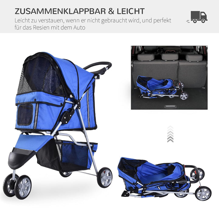PawHut Hundewagen Hundebuggy Buggy Hunde Katzen Pet Stroller Hunde Buggy Blau Blau 75L x 45B x 97H c