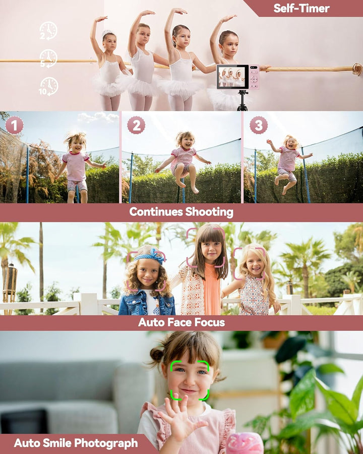 64GB Digitalkamera Kinder Fotokamera: 48MP Anti-Shake Kinderkamera Foto Vlogging Fotoapparat 16X Dig