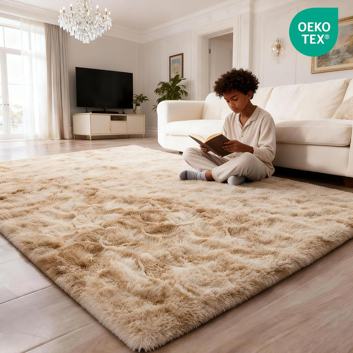 MARATIP Plüsch Teppich,Flauschiger Teppich Rund,grosse Grösse modernes Wohnzimmer,Kinder Mädchen,wei