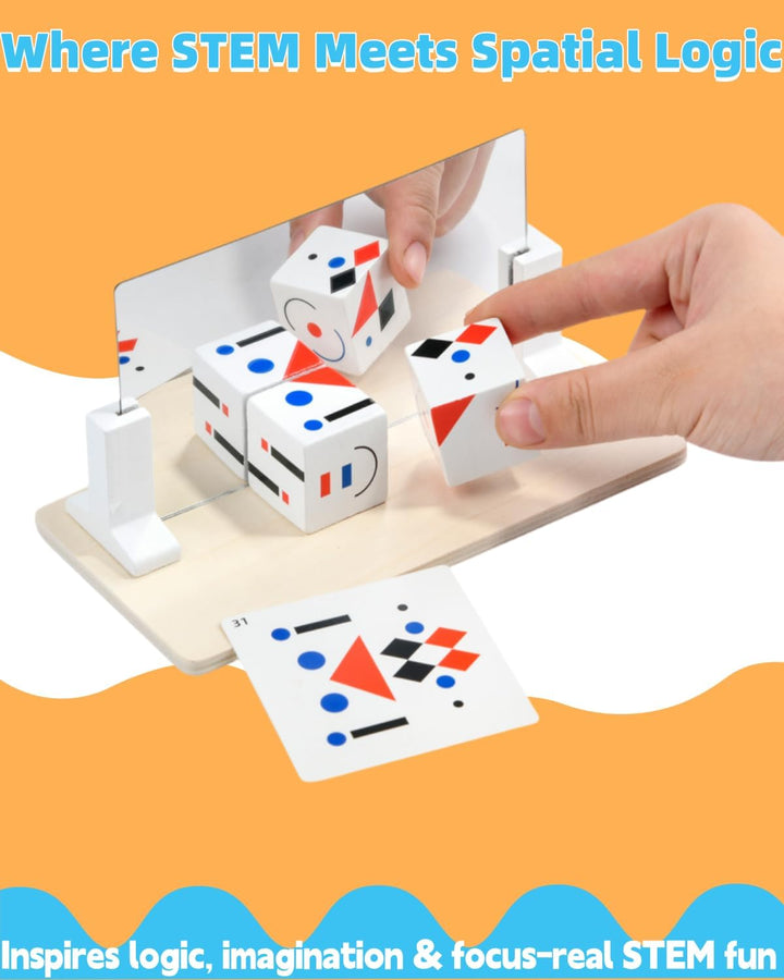 2 Stück Hölzerne Spiegelwürfel Puzzle Spiele – Lernspiel zur Förderung von räumlichem Denken & Formm