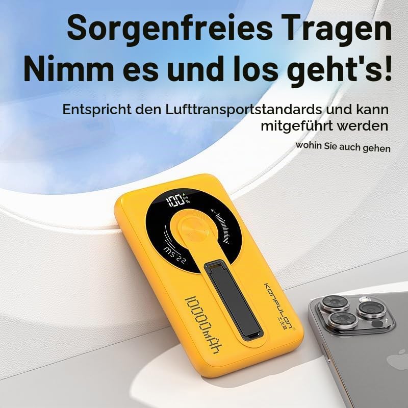 KONFULON Powerbank für Magsafe 10000mAh, 15W Qi Wireless &amp; 22.5W USB-C Fast Charging, Ultra-Kompakt