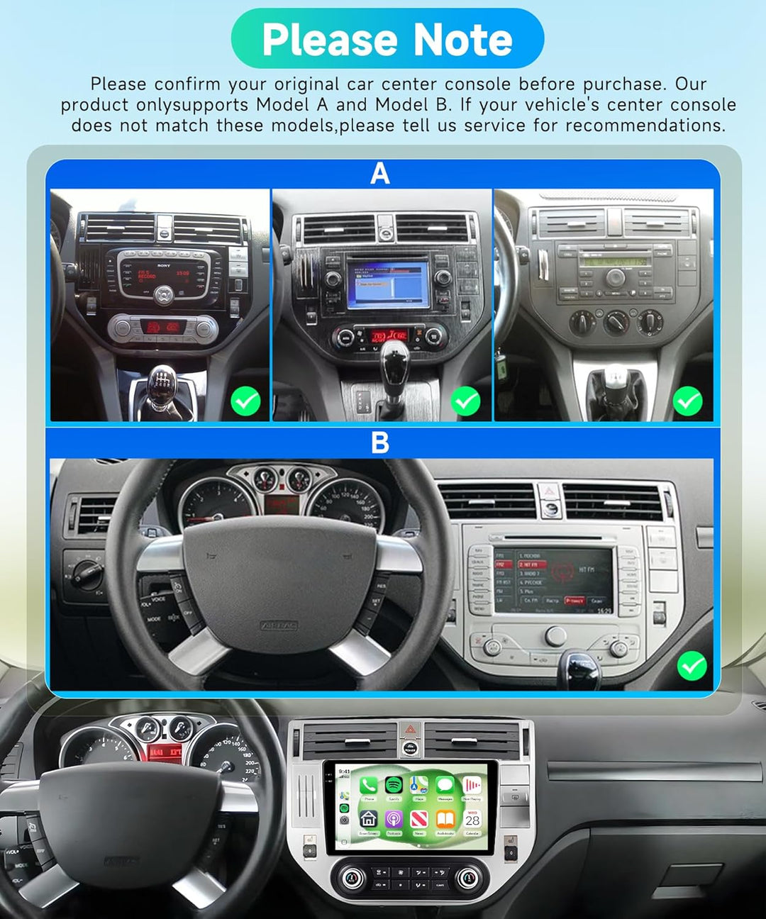 Rimoody 4G+128G Android Autoradio für Ford Kuga 2008-2012 mit Klimaanlage-Bedienpanel Wireless Carpl