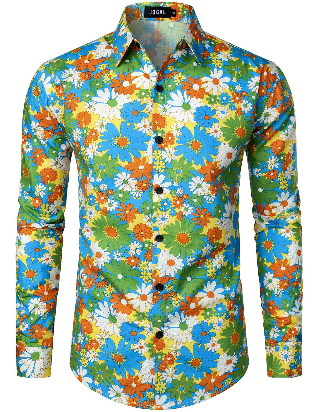 JOGAL Herren Regular Fit Floral Business Hemd Langarm Button Down Print Freizeithemd S Gelb Gänseblü