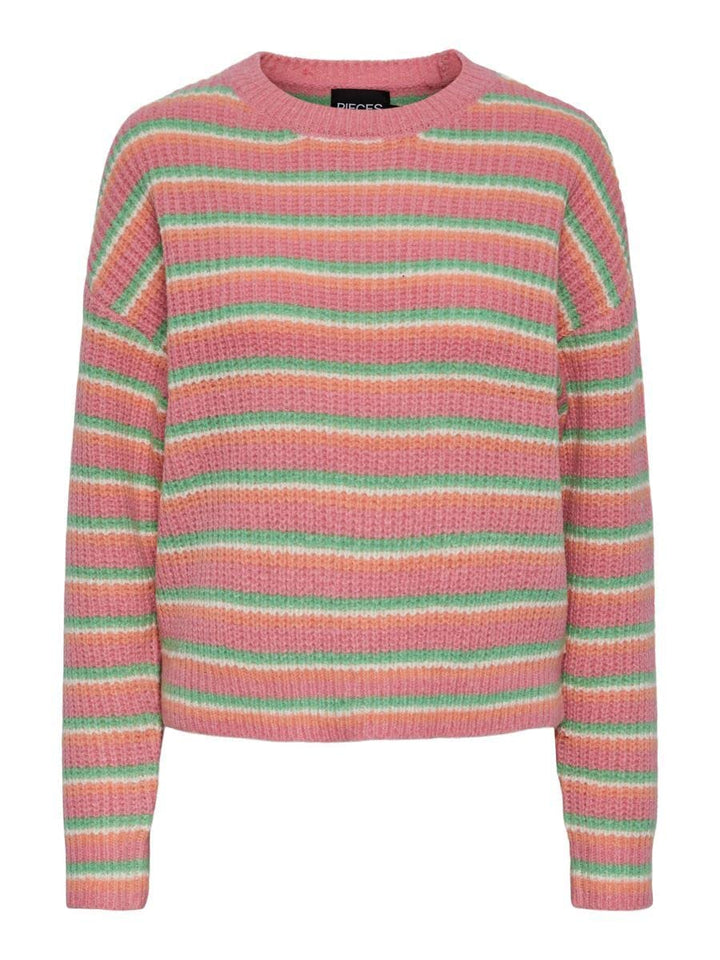 PIECES Damen Pcbina Ls O-Neck Knit Bc Strickpullover XS Absinthe Green/Stripes:cdan-desf-mrng, XS Ab