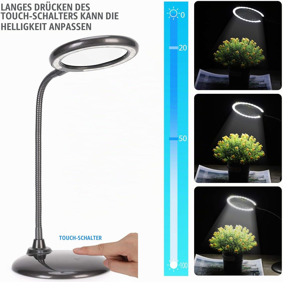 5x Lupe Mit Licht und StäNder, Wiederaufladbare, Dimmbare Led-Lupe, Tischlupe Mit Led-Beleuchtung Fü