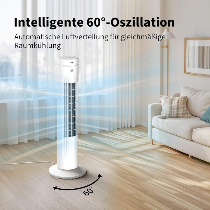 aeco AirX SPIN Turmventilator mit Fernbedienung 3 Geschwindigstufen 7H Timer 35w mobiler Lüfter Oszi