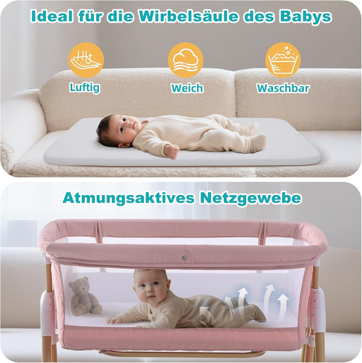 3 in 1 Beistellbett Baby, Tragbar reisebett Baby mit matratze Höhenverstellbar Bettchen Verstellbare
