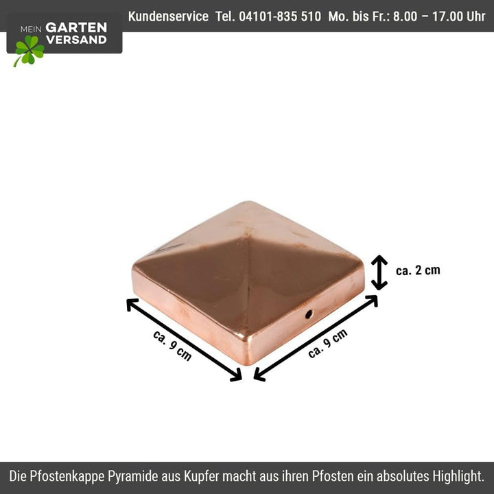 10er Set Pfostenkappe Kupfer | Form: Pyramide | im Mass 9x9 (9,1x9,1) cm eckig | aus Kupfer, poliert
