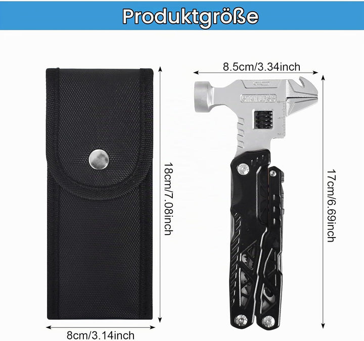 18 in 1 Multitool-Hammer – Kohlenstoffstahl Tragbares Multi-Tool für Camping, Wandern, Notfall, Über